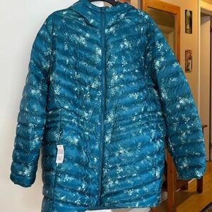 Lands' End Blue Floral Puffer Jacket